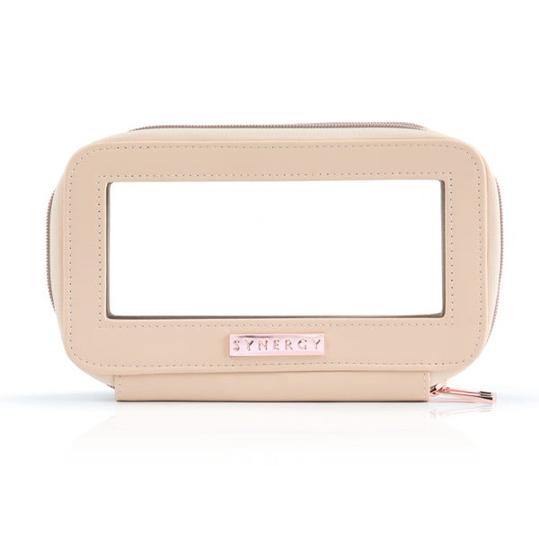 Nude double zip makeup bag