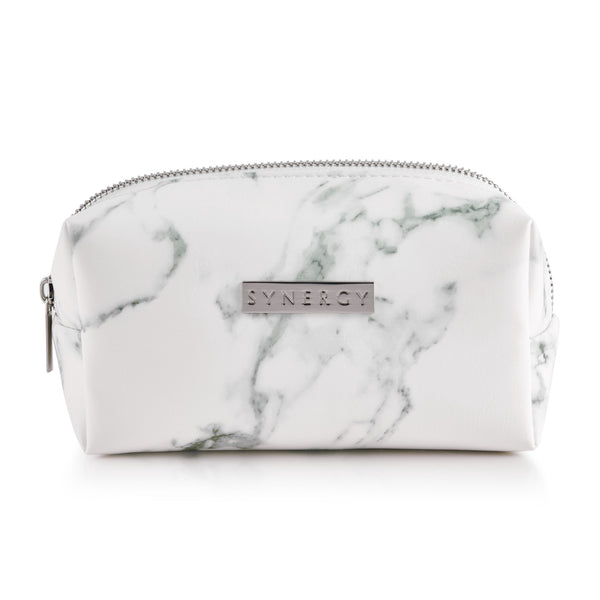 Blanc marble round makeup bag