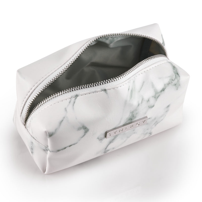 Blanc marble round makeup bag